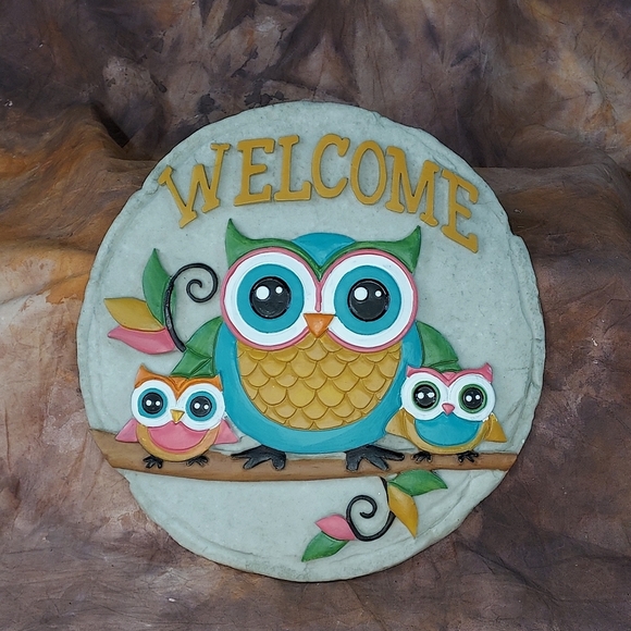 Spoontiques Owl Welcome Stepping Stone Outdoor or Indoor Decor 9.5" - Picture 1 of 4